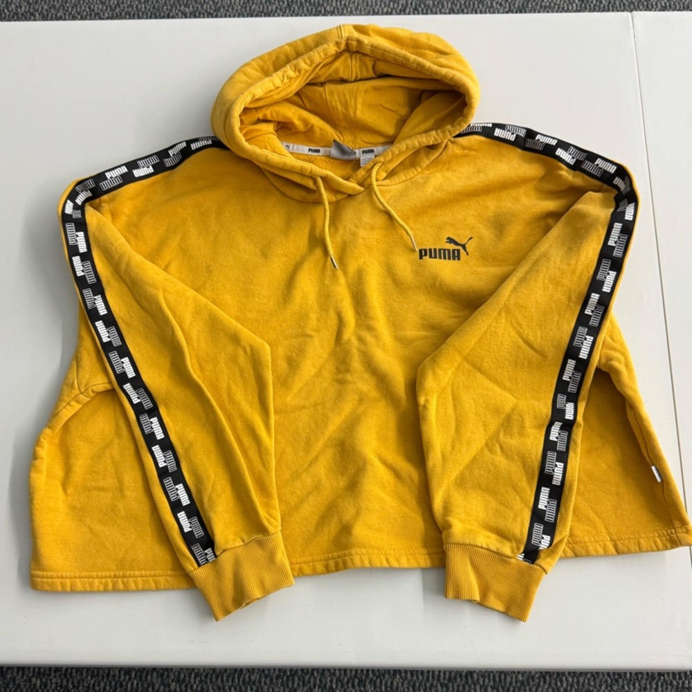 Puma Yellow Hoodie with Black and White Stripes - Women’s size XL